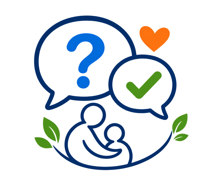 Illustration representing questions, answers, and family support.