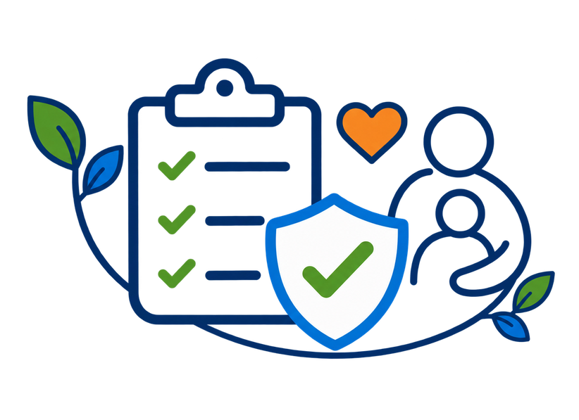 Illustration representing intake, insurance verification, and family support.